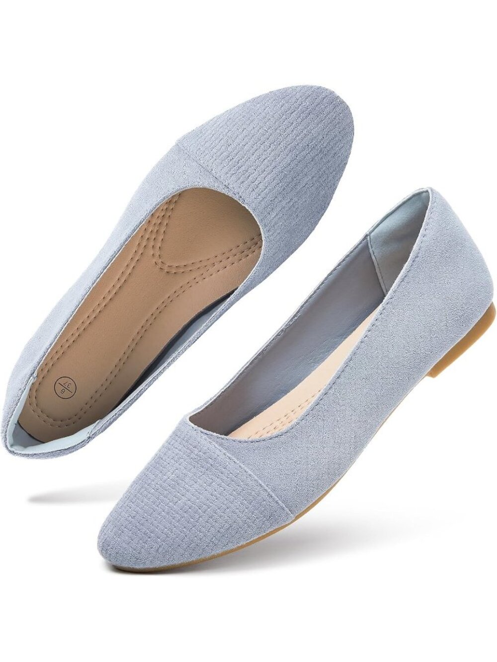 Women's Light Blue Suede Ballet Flats Slip on comfortable Ballerina Dress Shoes